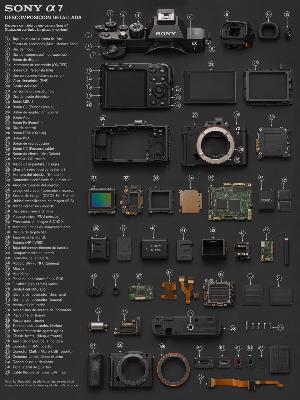 Detailed breakdown of a Sony A7 camera