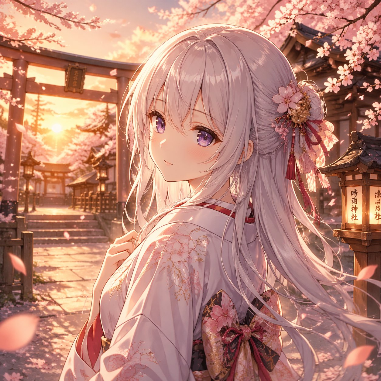 A warm anime illustration of a silver-haired girl